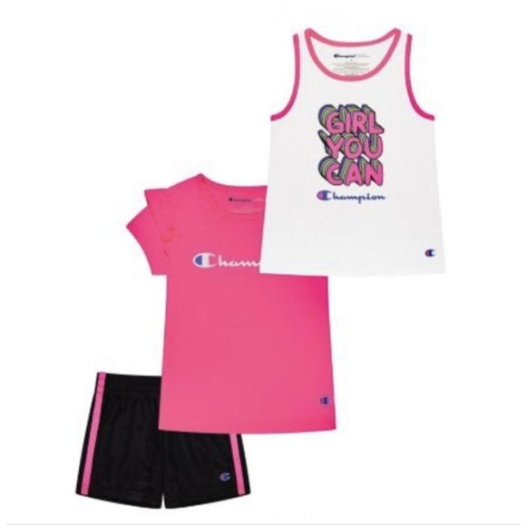 Champion Girls' 3 Piece Toddler Active Set Pink White Black Size 18 Months - Picture 1 of 4